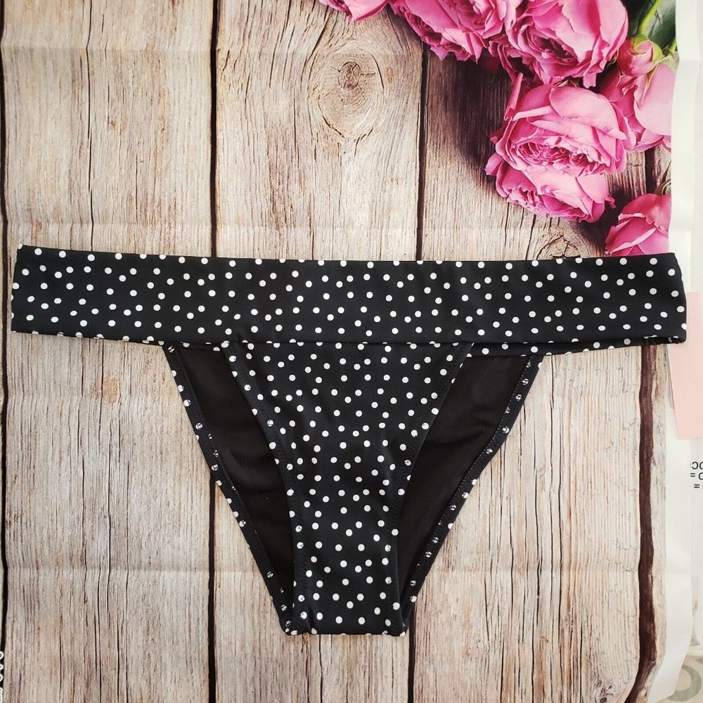 VICTORIA'S SECRET Brazilian Swim Bottom M L Pelosa Black Polka Dot Bikini